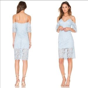 Bardot ice blue off the shoulder dress